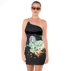 Wonderful Unicorn With Flowers One Soulder Bodycon Dress