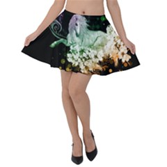 Wonderful Unicorn With Flowers Velvet Skater Skirt by FantasyWorld7