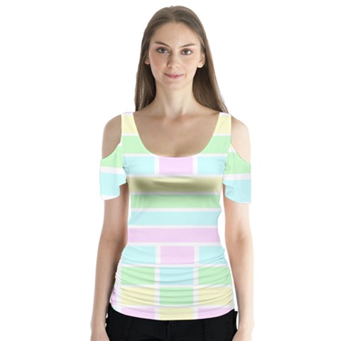 Geometric Pastel Design Baby Pale Butterfly Sleeve Cutout Tee  by Nexatart