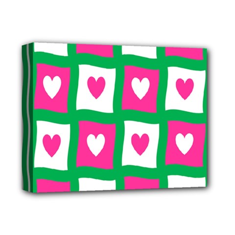 Pink Hearts Valentine Love Checks Deluxe Canvas 14  X 11  by Nexatart