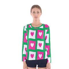 Pink Hearts Valentine Love Checks Women s Long Sleeve Tee