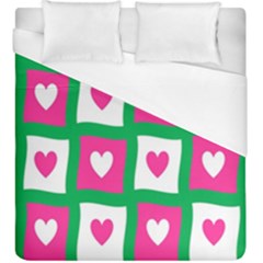 Pink Hearts Valentine Love Checks Duvet Cover (king Size) by Nexatart