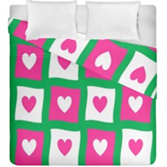 Pink Hearts Valentine Love Checks Duvet Cover Double Side (king Size) by Nexatart