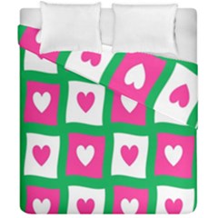 Pink Hearts Valentine Love Checks Duvet Cover Double Side (california King Size) by Nexatart