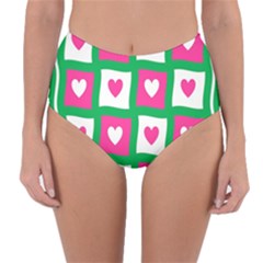 Pink Hearts Valentine Love Checks Reversible High-waist Bikini Bottoms by Nexatart