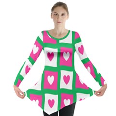 Pink Hearts Valentine Love Checks Long Sleeve Tunic  by Nexatart