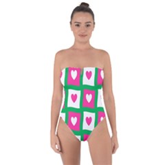 Pink Hearts Valentine Love Checks Tie Back One Piece Swimsuit by Nexatart