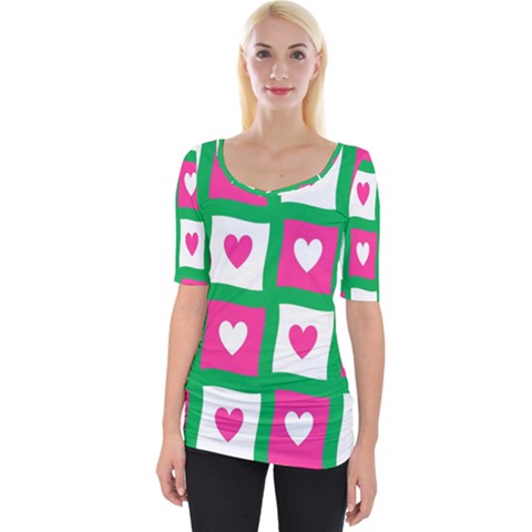 Pink Hearts Valentine Love Checks Wide Neckline Tee by Nexatart