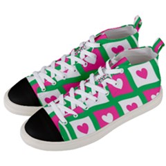 Pink Hearts Valentine Love Checks Men s Mid-top Canvas Sneakers by Nexatart