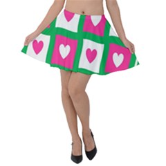 Pink Hearts Valentine Love Checks Velvet Skater Skirt by Nexatart