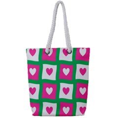 Pink Hearts Valentine Love Checks Full Print Rope Handle Tote (small) by Nexatart