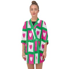 Pink Hearts Valentine Love Checks Half Sleeve Chiffon Kimono by Nexatart