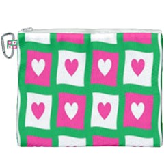 Pink Hearts Valentine Love Checks Canvas Cosmetic Bag (xxxl) by Nexatart