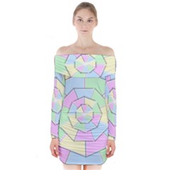 Color Wheel 3d Pastels Pale Pink Long Sleeve Off Shoulder Dress by Nexatart