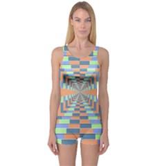 Fabric 3d Color Blocking Depth One Piece Boyleg Swimsuit by Nexatart