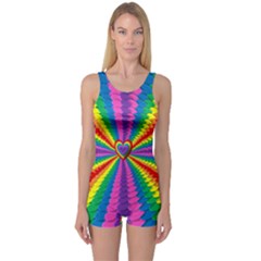 Rainbow Hearts 3d Depth Radiating One Piece Boyleg Swimsuit by Nexatart