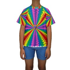 Rainbow Hearts 3d Depth Radiating Kids  Short Sleeve Swimwear by Nexatart