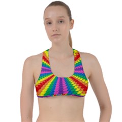 Rainbow Hearts 3d Depth Radiating Criss Cross Racerback Sports Bra by Nexatart