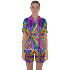 Rainbow Hearts 3d Depth Radiating Satin Short Sleeve Pyjamas Set by Nexatart