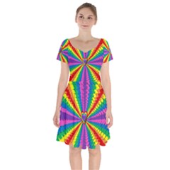 Rainbow Hearts 3d Depth Radiating Short Sleeve Bardot Dress by Nexatart