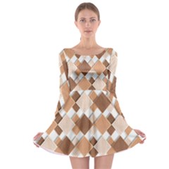 Fabric Texture Geometric Long Sleeve Skater Dress by Nexatart