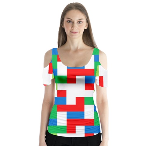 Geometric Maze Chaos Dynamic Butterfly Sleeve Cutout Tee  by Nexatart