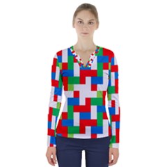 Geometric Maze Chaos Dynamic V-neck Long Sleeve Top by Nexatart