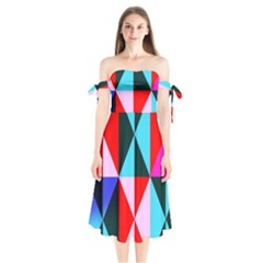 Geometric Pattern Design Angles Shoulder Tie Bardot Midi Dress