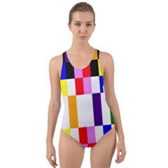 Rainbow Color Blocks Red Orange Cut-out Back One Piece Swimsuit