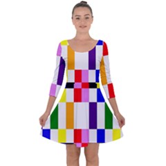 Rainbow Color Blocks Red Orange Quarter Sleeve Skater Dress by Nexatart