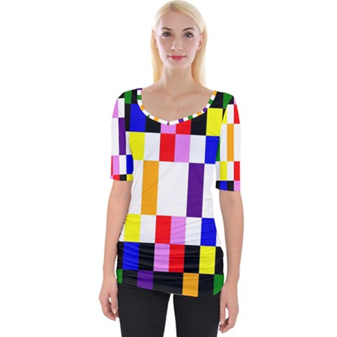 Rainbow Color Blocks Red Orange Wide Neckline Tee by Nexatart