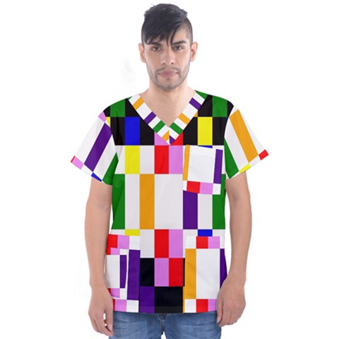 Rainbow Color Blocks Red Orange Men s V-neck Scrub Top by Nexatart