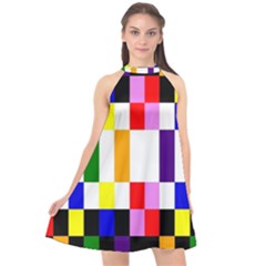 Rainbow Color Blocks Red Orange Halter Neckline Chiffon Dress  by Nexatart