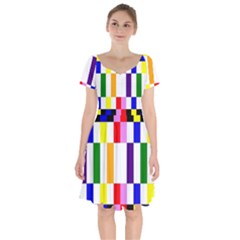 Rainbow Color Blocks Red Orange Short Sleeve Bardot Dress by Nexatart