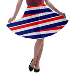 Red White Blue Patriotic Ribbons A-line Skater Skirt by Nexatart