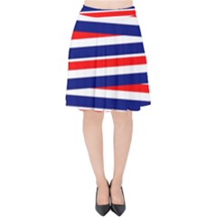 Red White Blue Patriotic Ribbons Velvet High Waist Skirt by Nexatart