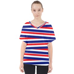 Red White Blue Patriotic Ribbons V-neck Dolman Drape Top by Nexatart