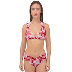 Pink Red Burgundy Pattern Stripes Double Strap Halter Bikini Set