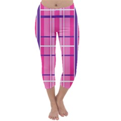 Gingham Hot Pink Navy White Capri Winter Leggings  by Nexatart