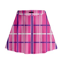 Gingham Hot Pink Navy White Mini Flare Skirt by Nexatart