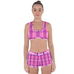 Gingham Hot Pink Navy White Racerback Boyleg Bikini Set by Nexatart