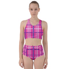 Gingham Hot Pink Navy White Racer Back Bikini Set by Nexatart