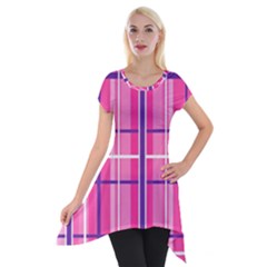 Gingham Hot Pink Navy White Short Sleeve Side Drop Tunic by Nexatart