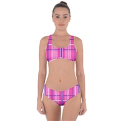 Gingham Hot Pink Navy White Criss Cross Bikini Set by Nexatart