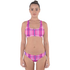 Gingham Hot Pink Navy White Cross Back Hipster Bikini Set by Nexatart