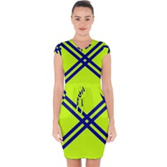 Stripes Angular Diagonal Lime Green Capsleeve Drawstring Dress  by Nexatart