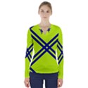 Stripes Angular Diagonal Lime Green V-Neck Long Sleeve Top View1