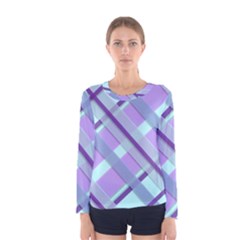 Diagonal Plaid Gingham Stripes Women s Long Sleeve Tee