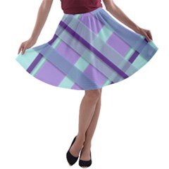 Diagonal Plaid Gingham Stripes A-line Skater Skirt by Nexatart