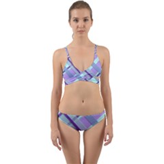 Diagonal Plaid Gingham Stripes Wrap Around Bikini Set